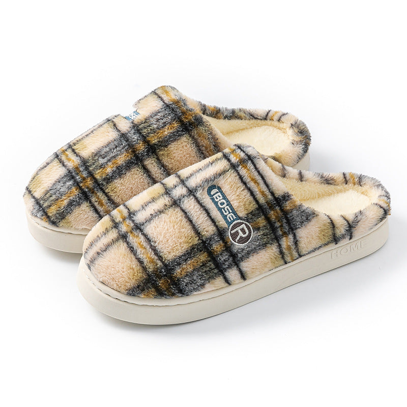Plush plaid home shoes color options