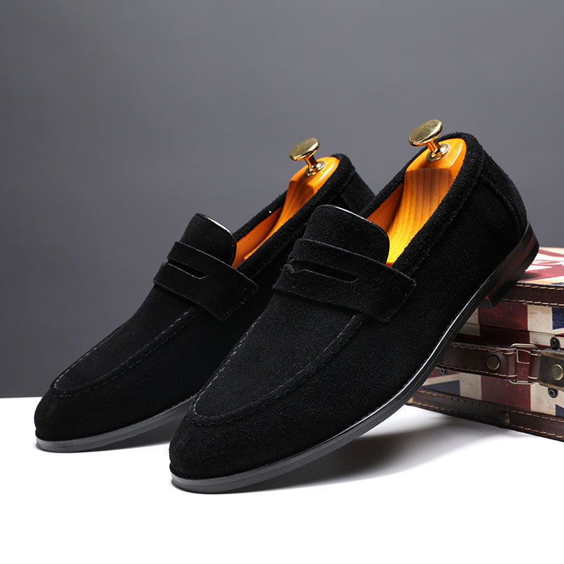 Men's suede penny loafers toe detail