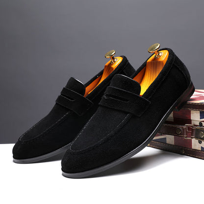 Men's suede penny loafers toe detail