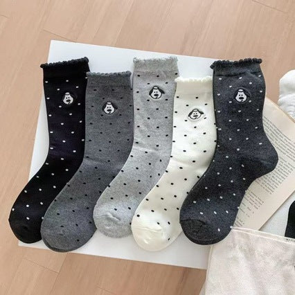 Polka dot puppy socks puppy detail