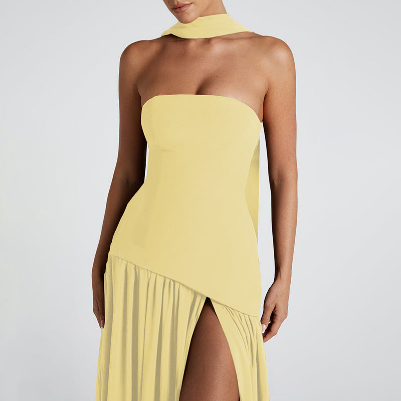 Elegant backless split dress back view
