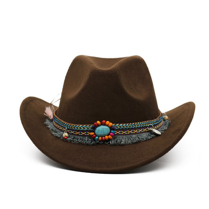Unisex curled felt cowboy hat brim detail
