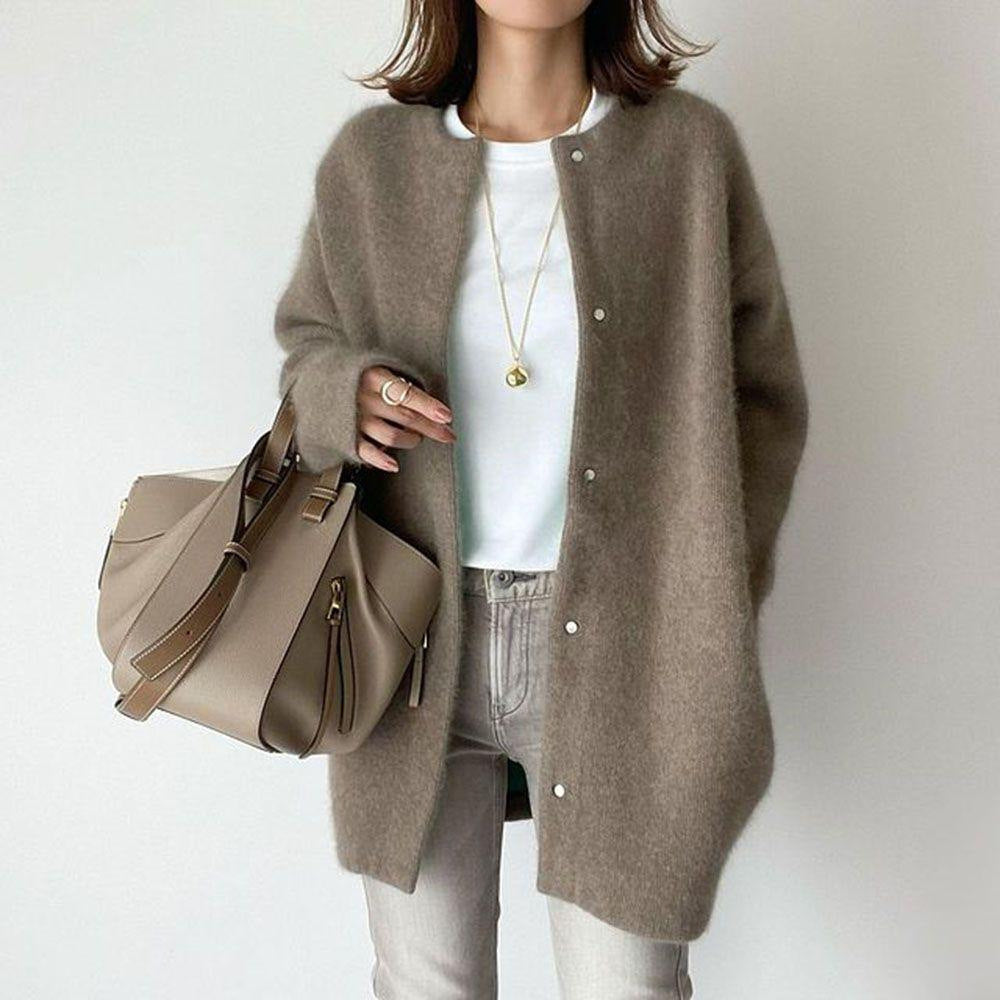 Single breasted knit cardigan styled