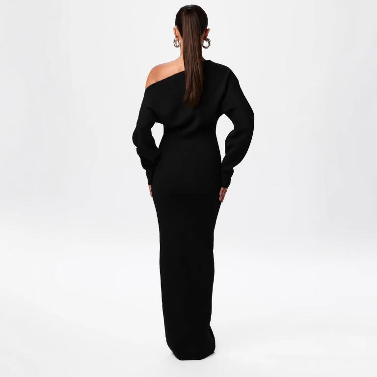 Off shoulder knit bodycon dress back view