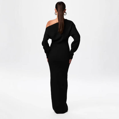 Off shoulder knit bodycon dress back view