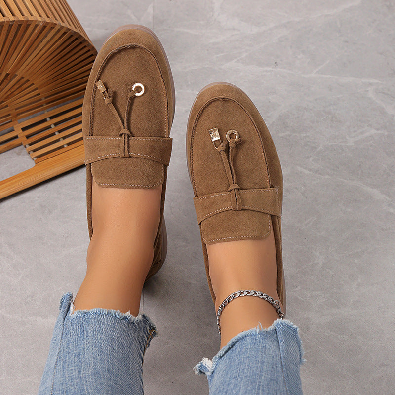 Women's suede lady loafers lifestyle shot