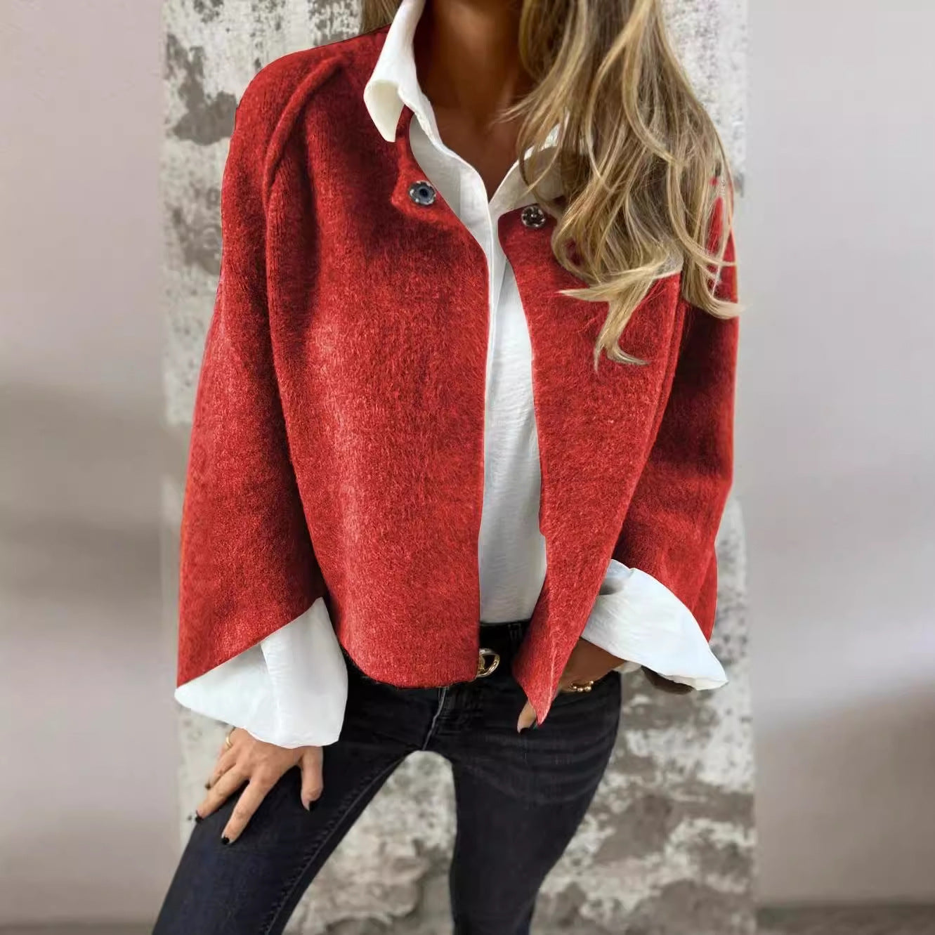 Batwing cropped knit cardigan side view