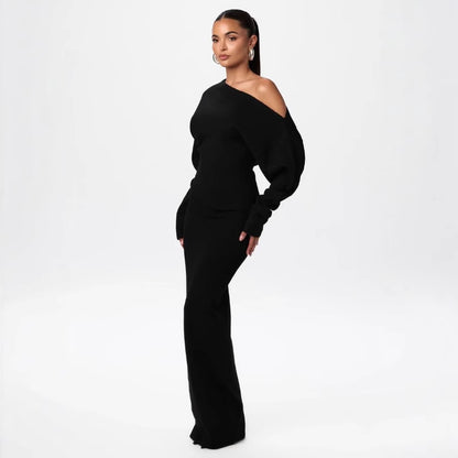 Off shoulder knit bodycon dress close-up