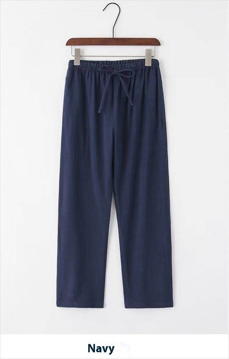 Marrakech slim fit linen trousers full length model