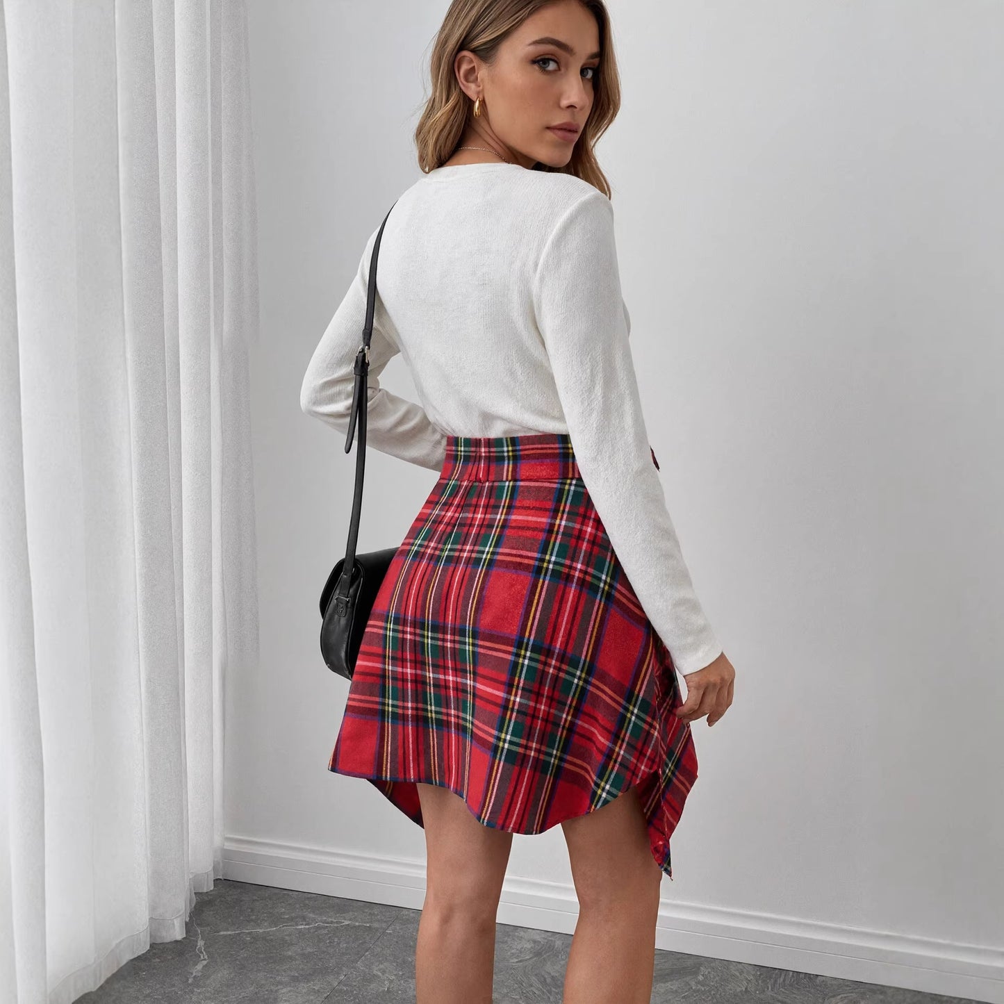Women's asymmetrical hem skirt lifestyle