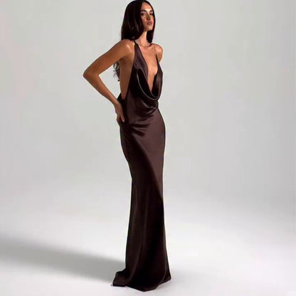 Halter lace-up bodycon dress back view