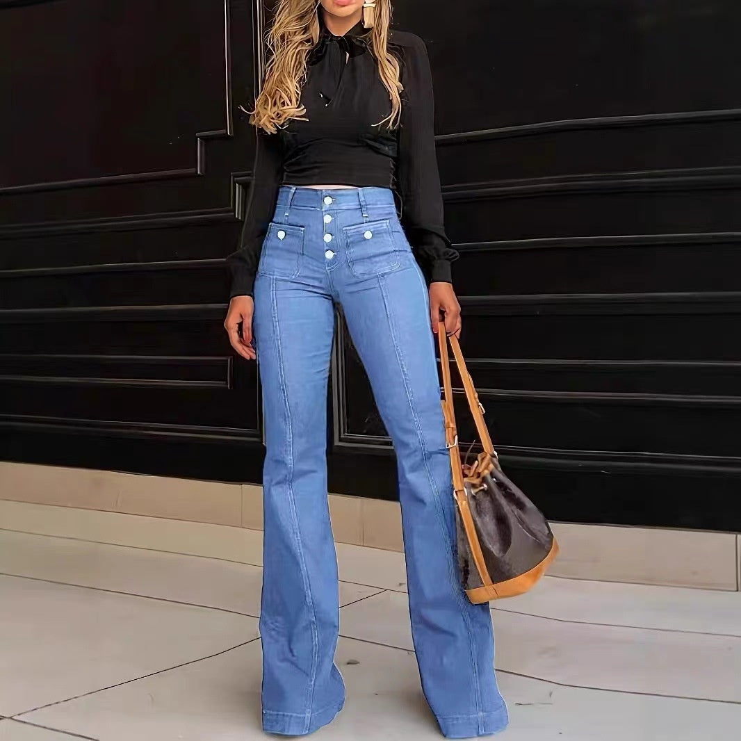 Patchwork flared jeans full length