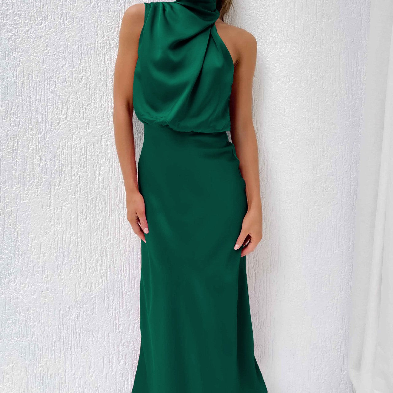 Elegant sleeveless summer dress close-up