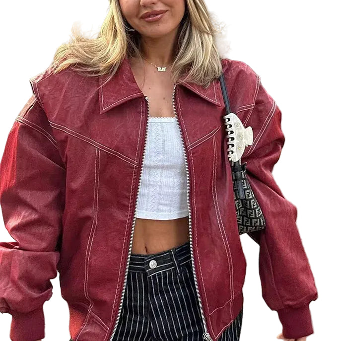 Lapel zip moto jacket main view