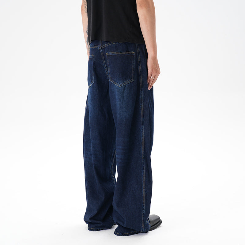 Men's distressed wide leg jeans fabric close-up