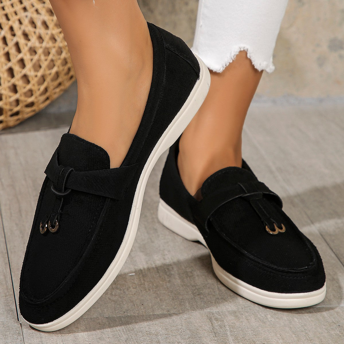 Women's premium suede lady loafers toe detail