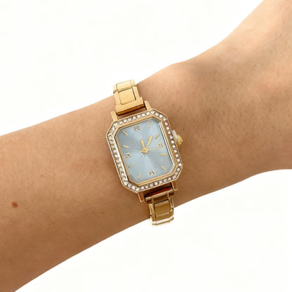 Diamond-embellished watch crystal detail
