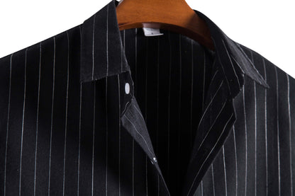 Men's casual striped shirt collar detail
