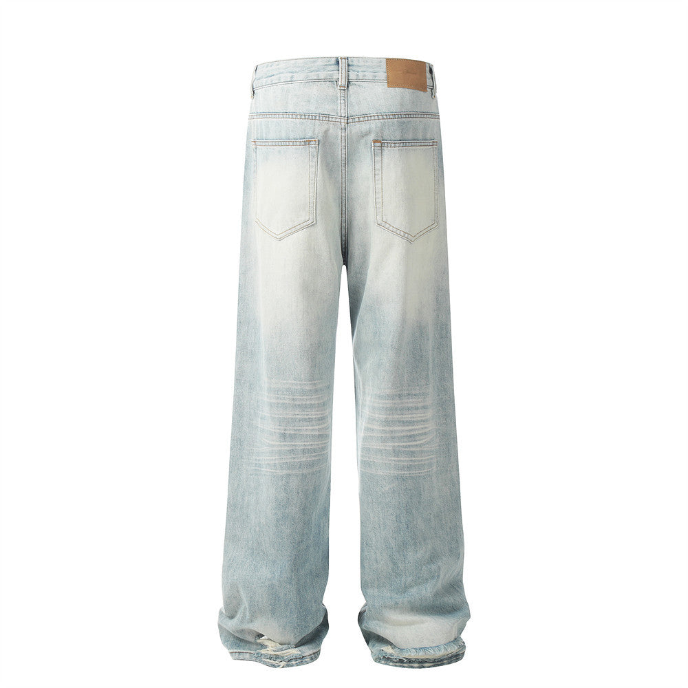 Men's vintage washed straight jeans back view