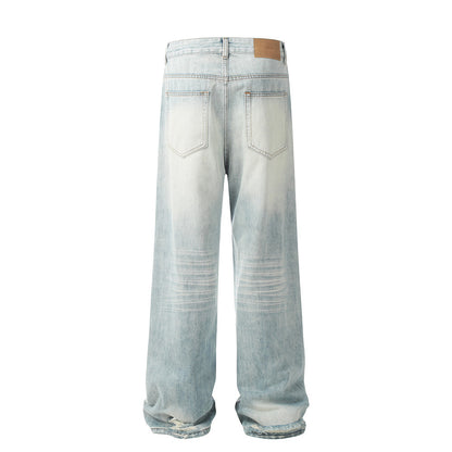 Men's vintage washed straight jeans back view