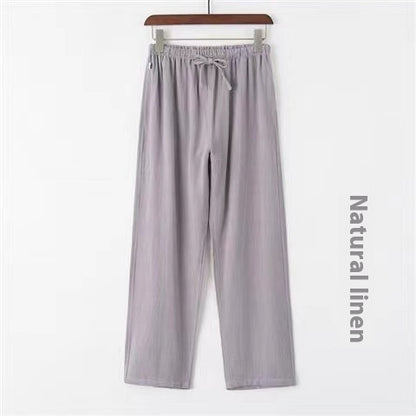 Marrakech slim fit linen trousers front detail
