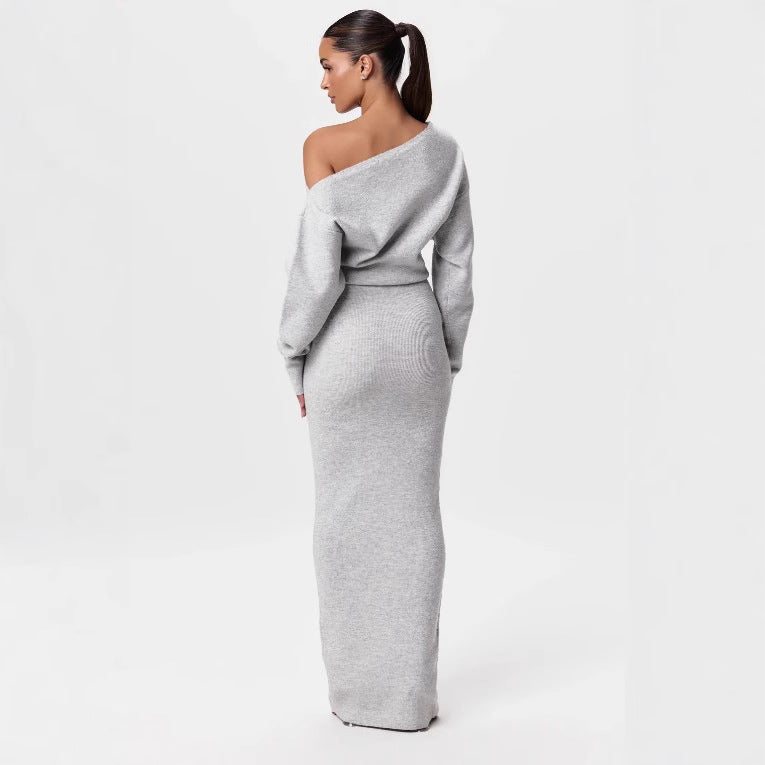 Off shoulder knit bodycon dress fabric close-up