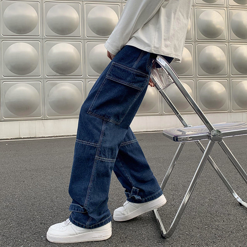 Men's wide leg jeans fabric close-up