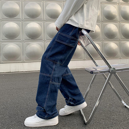 Men's wide leg jeans fabric close-up