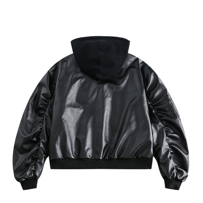 Men's hooded PU workwear jacket back view