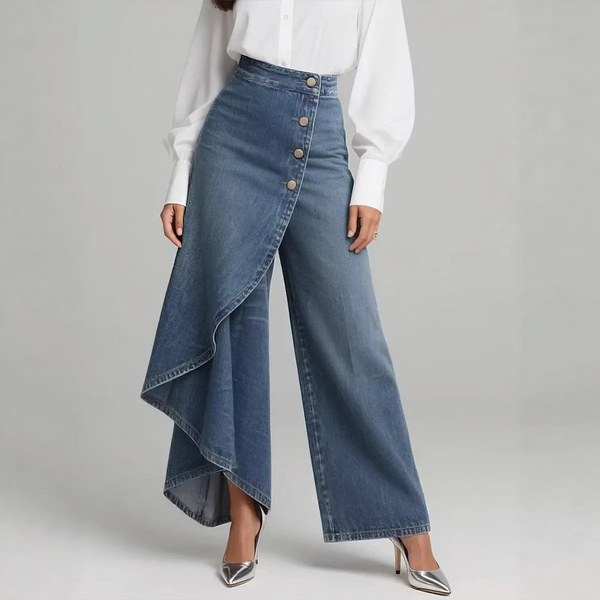 Ruffled button straight pants alternate color