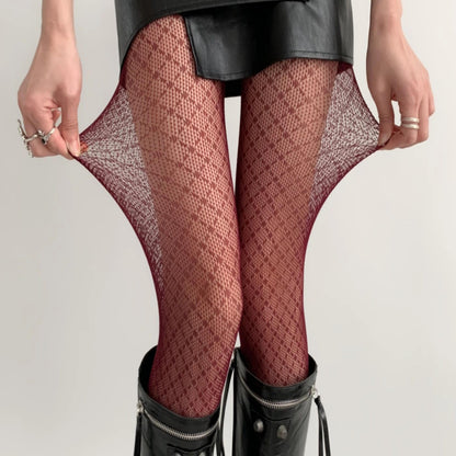 Vintage checkered fishnet stockings detail