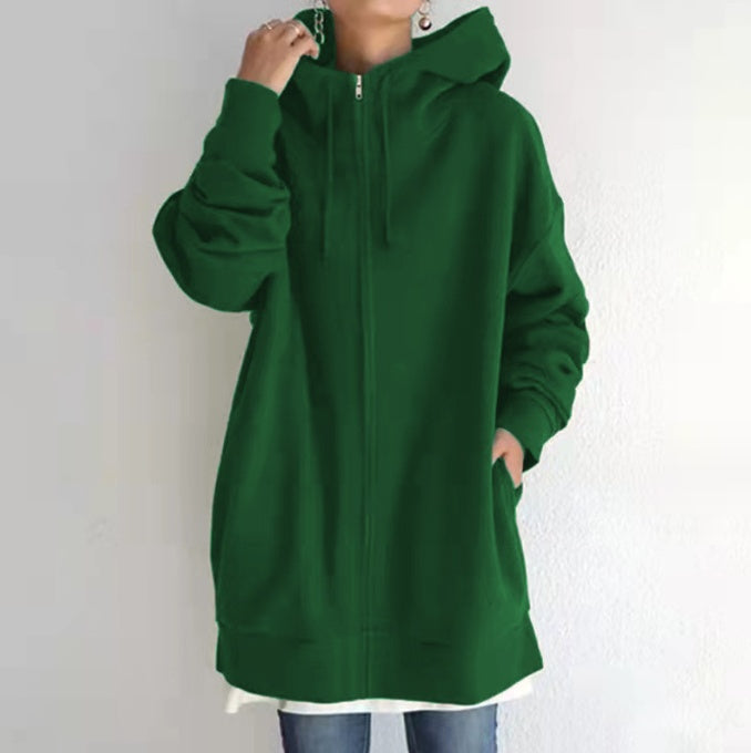 Oversized hooded zip style close-up