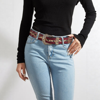 Carved buckle leather belt color options