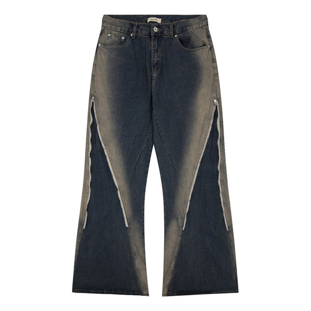 Men's zipper inkjet jeans casual streetwear denim