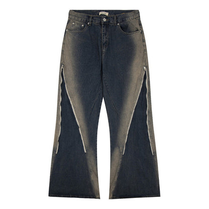 Men's zipper inkjet jeans casual streetwear denim