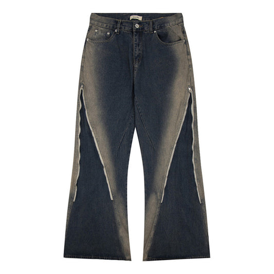 Men's zipper inkjet jeans casual streetwear denim
