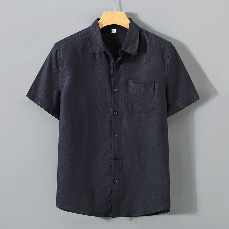Men's short sleeve linen shirt lifestyle styled