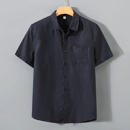 Men's short sleeve linen shirt lifestyle styled