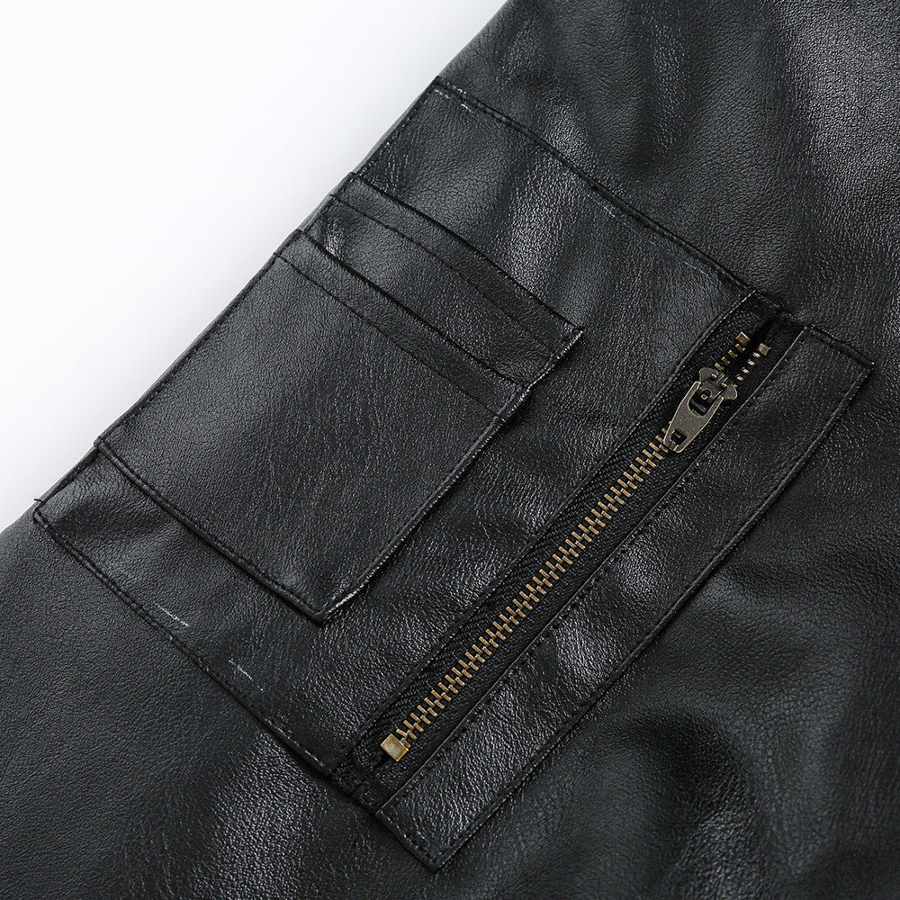 Men's hooded PU workwear jacket fabric close-up