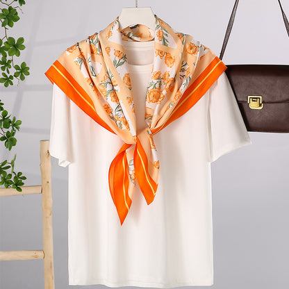 Garden silk scarf worn as neckerchief lifestyle