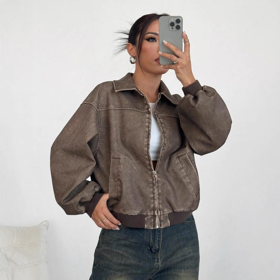 Women's distressed leather jacket color options
