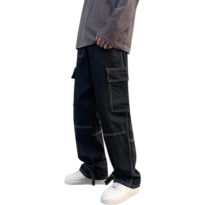 Men's wide leg jeans relaxed fit casual denim
