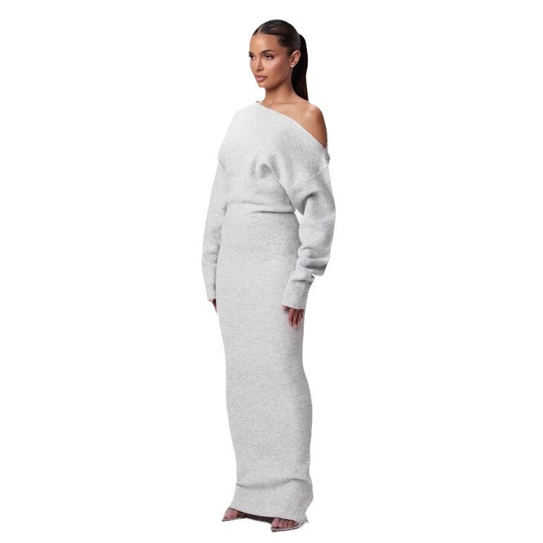 Off shoulder knit bodycon dress neckline detail