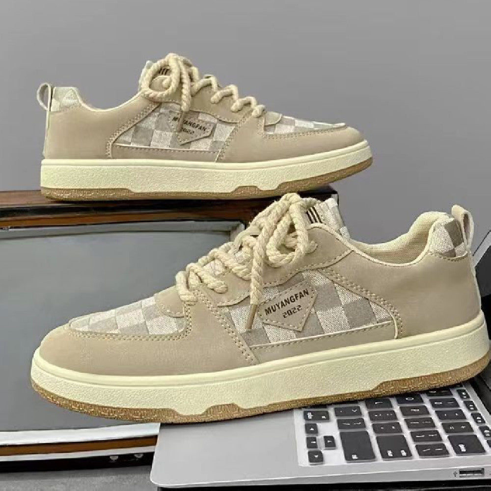 Men's retro chessboard sneakers close-up pattern