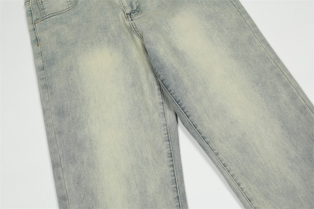 Men's washed printed jeans back view