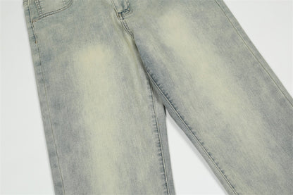 Men's washed printed jeans back view