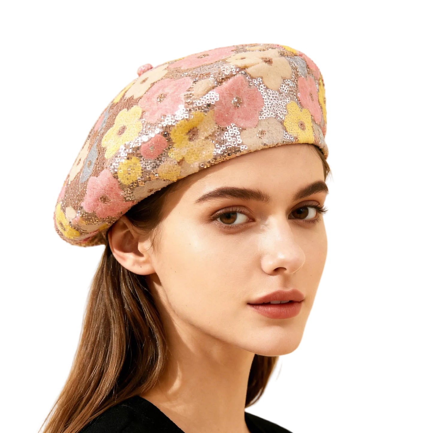 Sequin flower beret hat main view