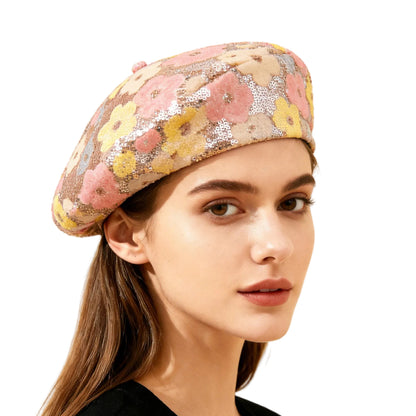 Sequin flower beret hat main view