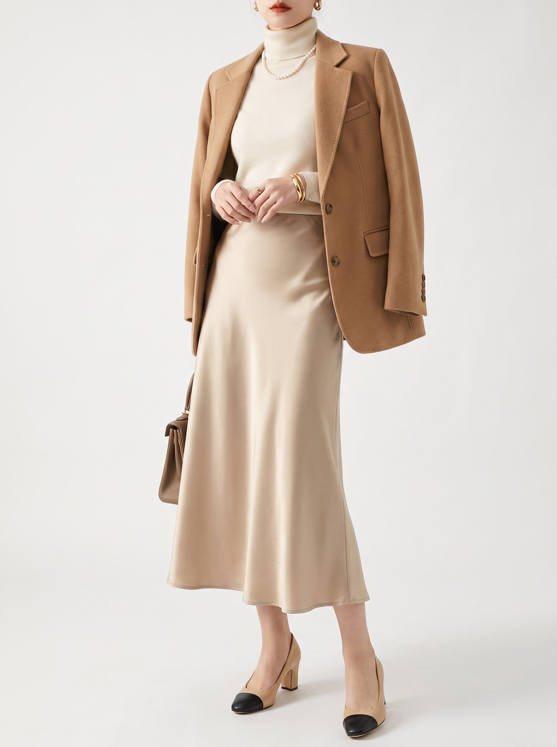 Women's silk fishtail skirt side view
